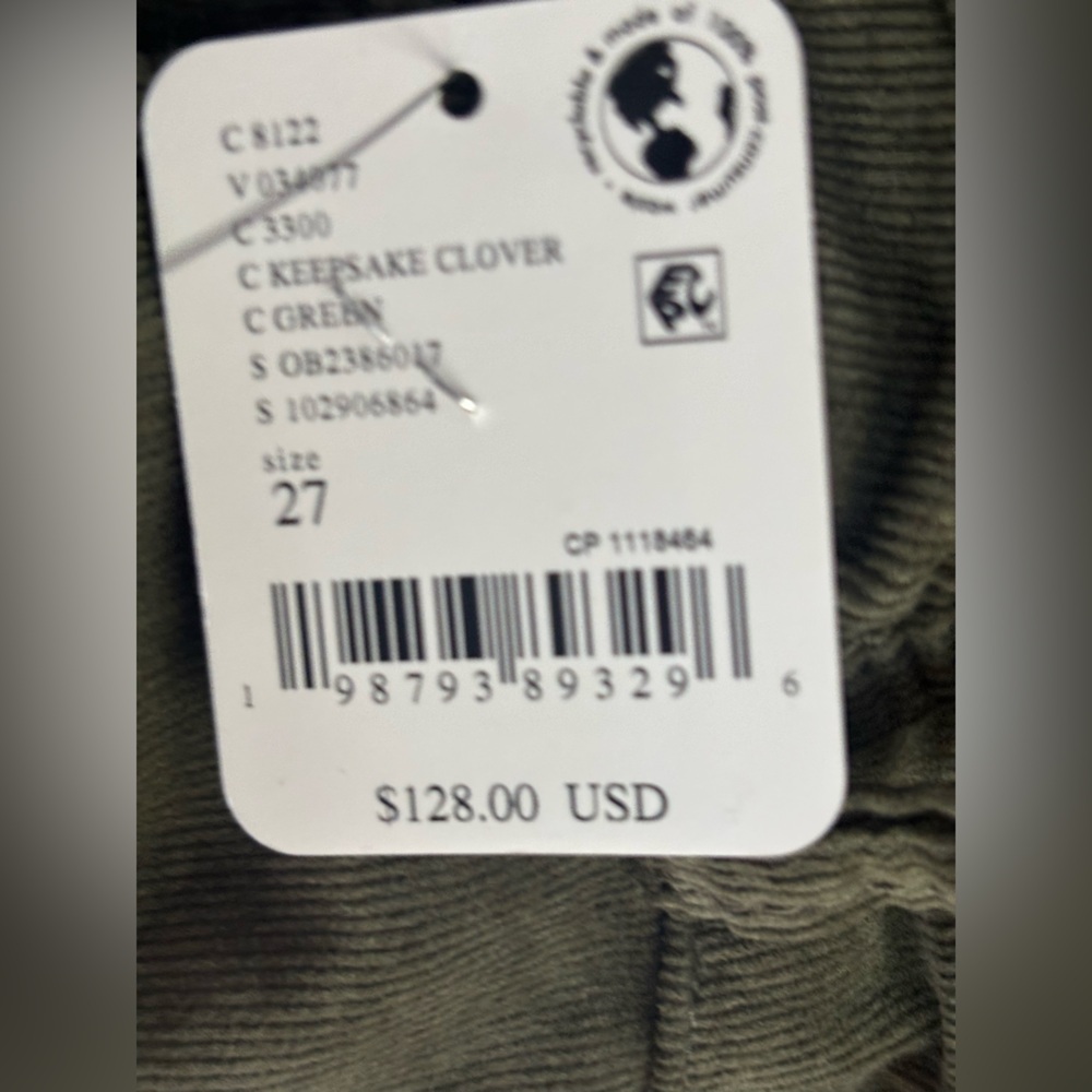 NWT We The Free People Libre Wide Leg Cord Jeans Green Mockingbird Size 27 - Picture 8 of 9